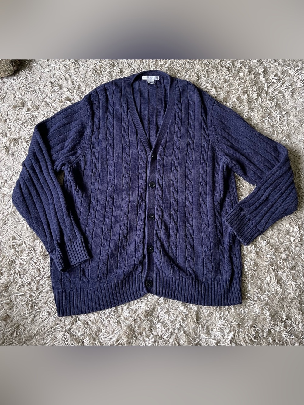Geoffrey Beene Navy Cable-Knit Cardigan